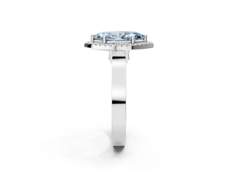 White gold Fancy Blue Marquise Cut Halo Round Diamond Twist Band with Four-Prong Setting_2