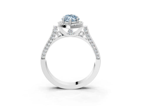 White gold Fancy Blue Marquise Cut Halo Round Diamond Twist Band with Four-Prong Setting_3