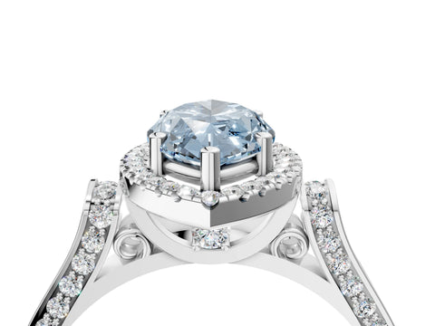 White gold Fancy Blue Marquise Cut Halo Round Diamond Twist Band with Four-Prong Setting_4