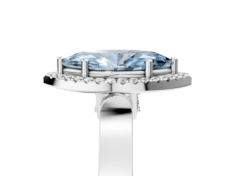 White gold Fancy Blue Marquise Cut Halo Round Diamond Twist Band with Four-Prong Setting_5