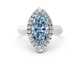 White gold Fancy Blue Marquise  Cut Halo Solitaire Engagement Ring with Square Band and Four-Prong Setting_12