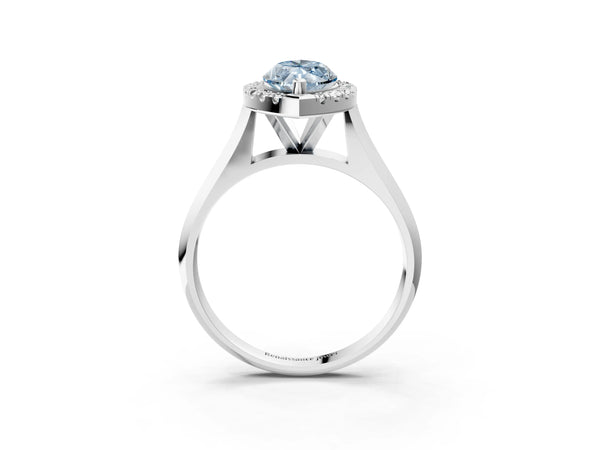 White gold Fancy Blue Marquise  Cut Halo Solitaire Engagement Ring with Square Band and Four-Prong Setting