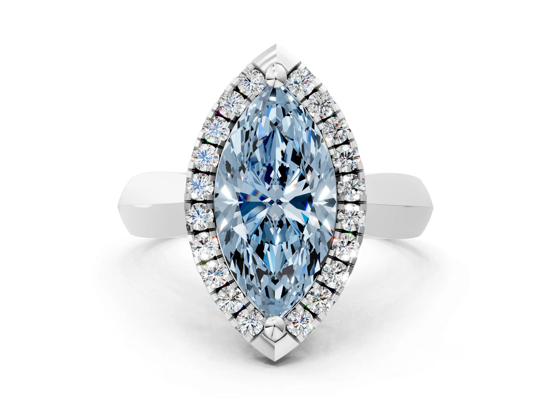 White gold Fancy Blue Marquise  Cut Halo Solitaire Engagement Ring with Square Band and Four-Prong Setting_127