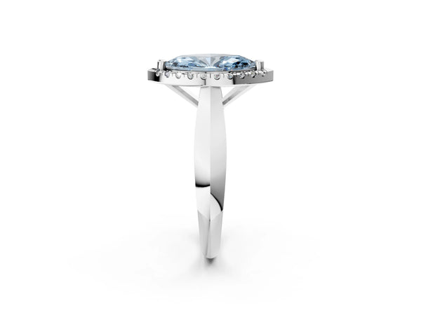 White gold Fancy Blue Marquise  Cut Halo Solitaire Engagement Ring with Square Band and Four-Prong Setting