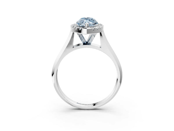 White gold Fancy Blue Marquise  Cut Halo Solitaire Engagement Ring with Square Band and Four-Prong Setting
