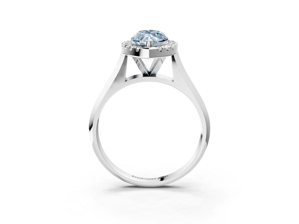 White gold Fancy Blue Marquise  Cut Halo Solitaire Engagement Ring with Square Band and Four-Prong Setting