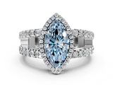 White gold Fancy Blue Marquise  Cut Halo Split Shank Diamond Ring with Four-Prong Setting_45