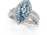 White gold Fancy Blue Marquise  Cut Halo Split Shank Prong Setting Ring_61