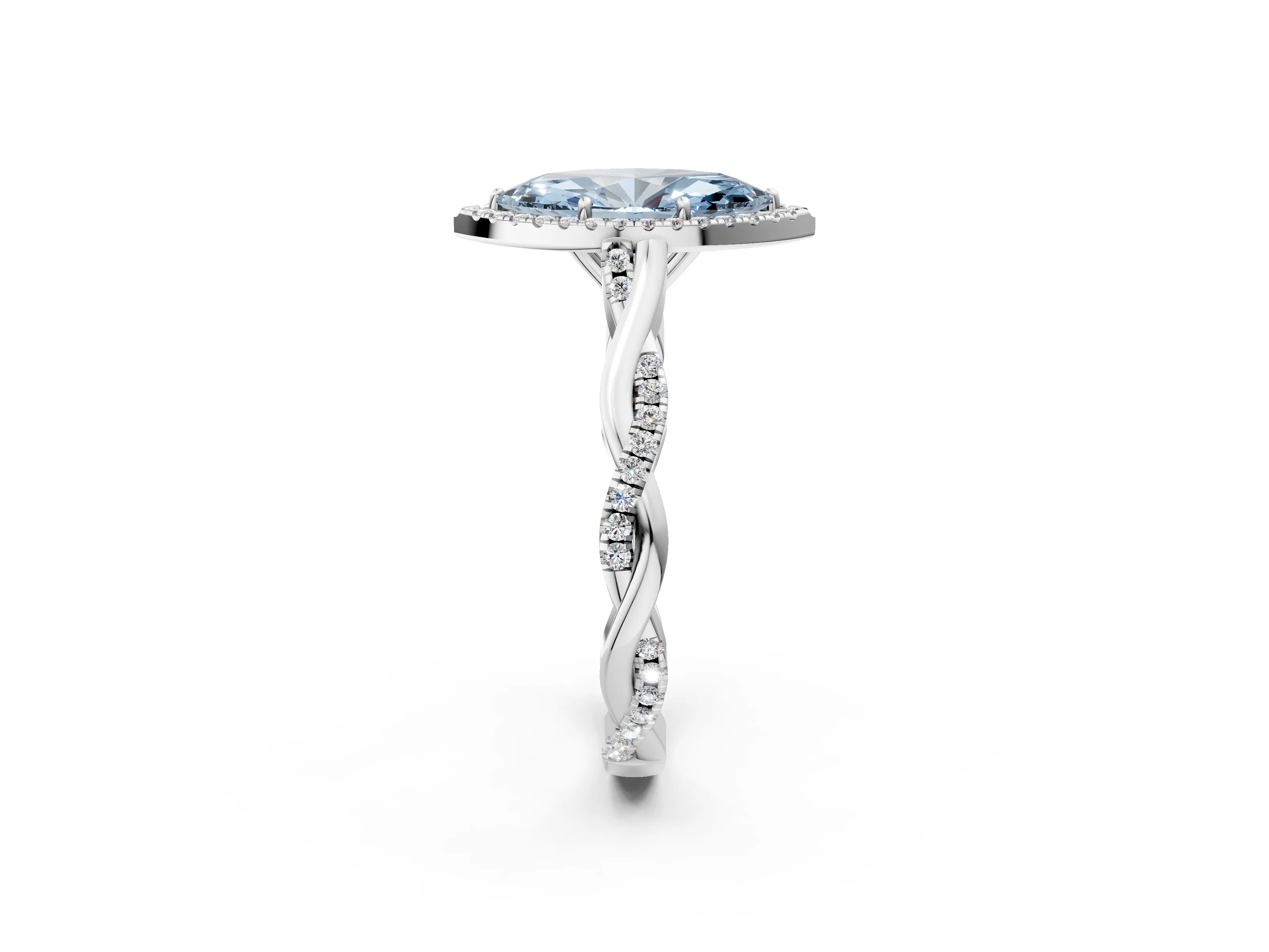 White gold Fancy Blue Marquise Cut Halo Twist Band with Four-Prong Setting_2