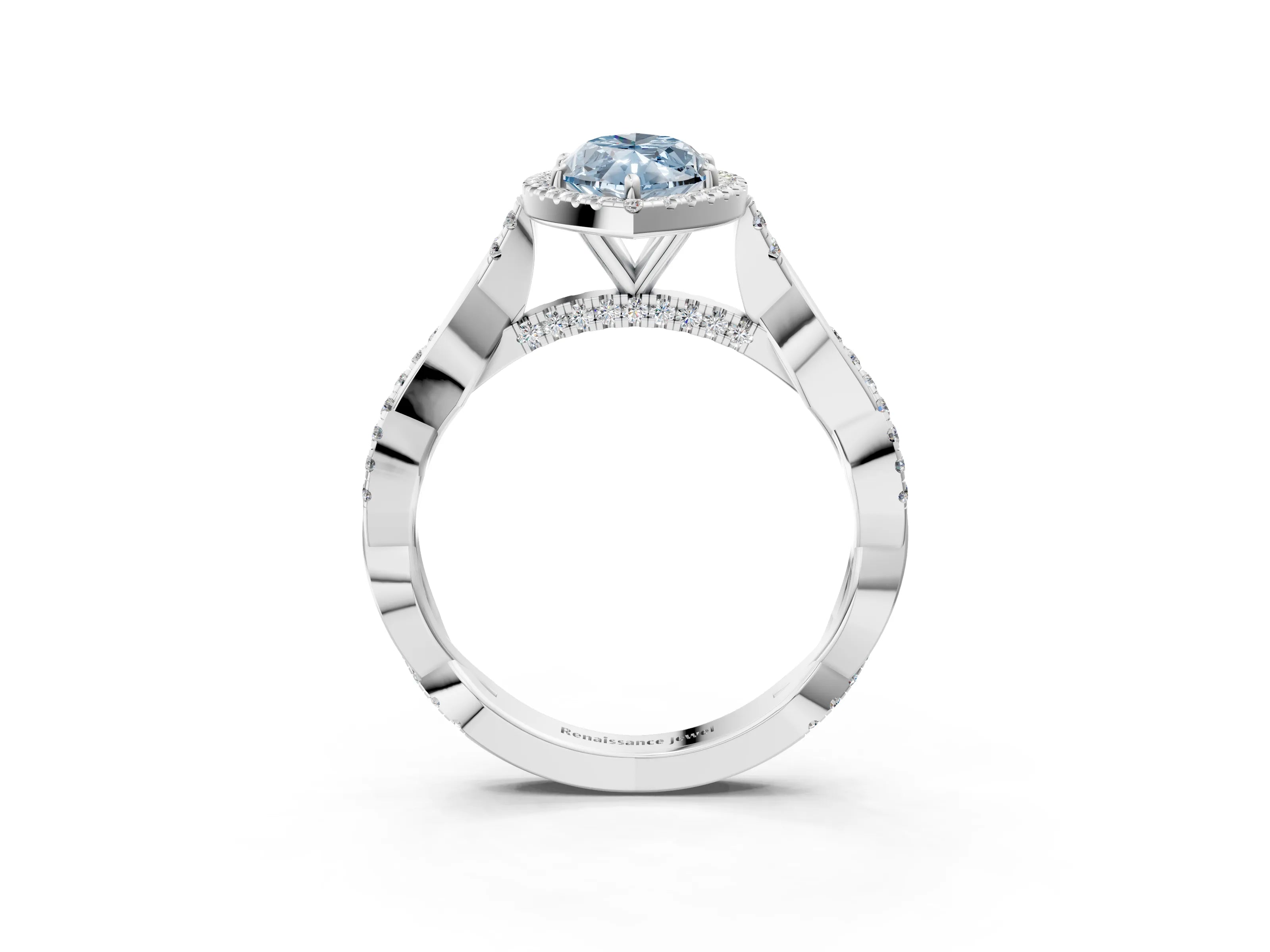 White gold Fancy Blue Marquise Cut Halo Twist Band with Four-Prong Setting_3