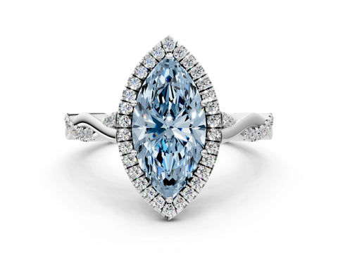 White gold Fancy Blue Marquise Cut Halo Twist Band with Four-Prong Setting_84