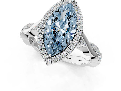 White gold Fancy Blue Marquise Cut Halo Twist Band with Four-Prong Setting_85