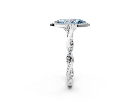 White gold Fancy Blue Marquise Cut Halo Twist Band with Four-Prong Setting_86