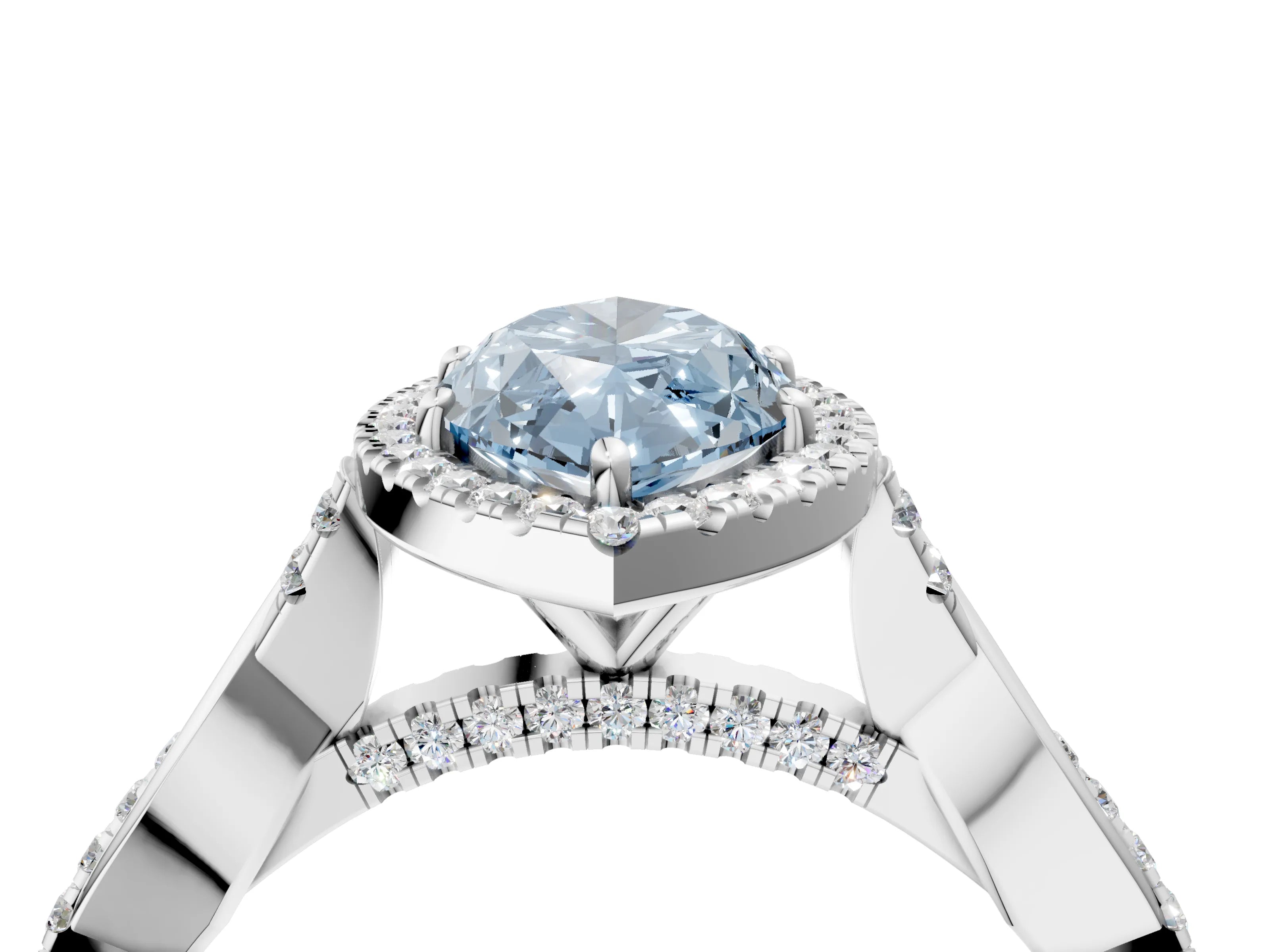 White gold Fancy Blue Marquise Cut Halo Twist Band with Four-Prong Setting_88
