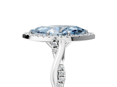 White gold Fancy Blue Marquise Cut Halo Twist Band with Four-Prong Setting_89