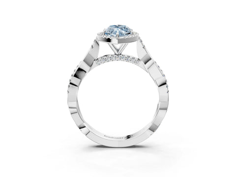 White gold Fancy Blue Marquise Cut Halo Twist Band with Four-Prong Setting_99