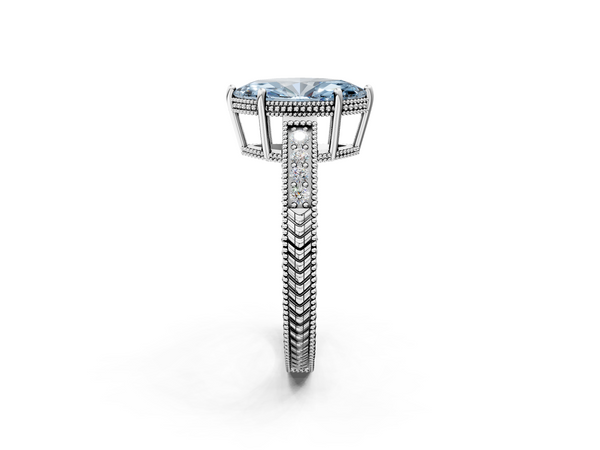 White gold Fancy Blue Marquise Cut Diamond Engagement Ring with Milgrain Channel Set Band and Prong Setting