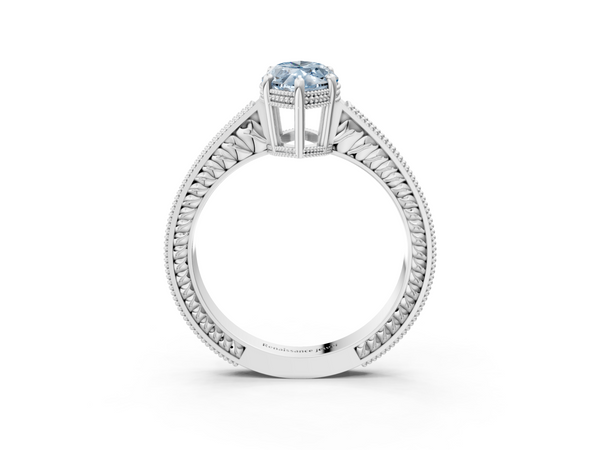 White gold Fancy Blue Marquise Cut Diamond Engagement Ring with Milgrain Channel Set Band and Prong Setting