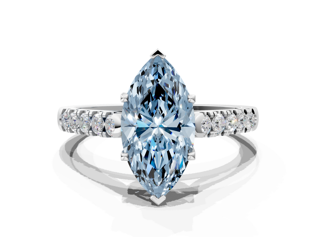White gold Fancy Blue Marquise  Cut Pavé Band Solitaire Ring with Four-Prong Setting_59