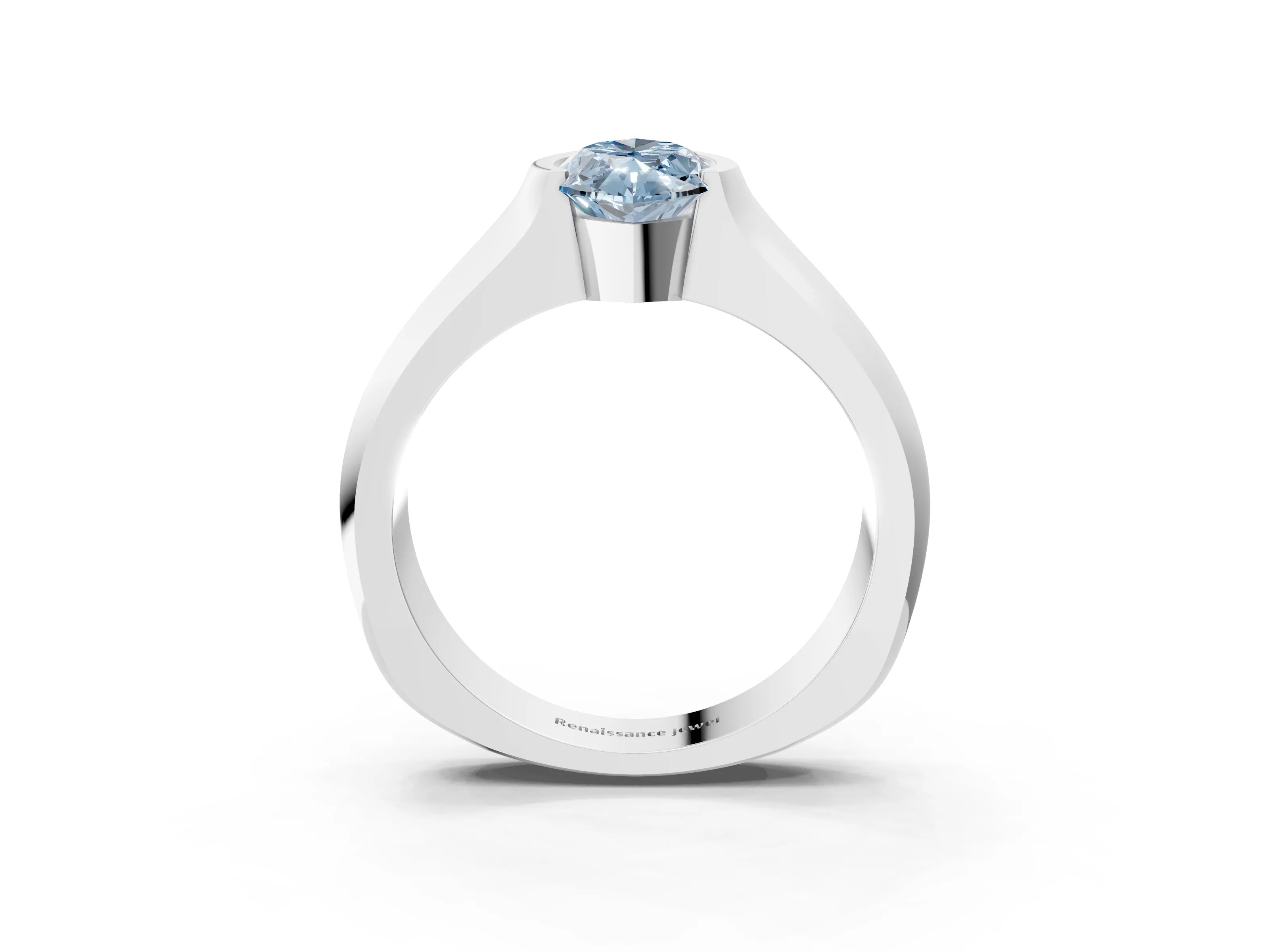White gold Fancy Blue Marquise Cut Solitaire Bezel Set Diamond Ring with Wide Band_15