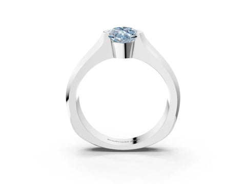 White gold Fancy Blue Marquise Cut Solitaire Bezel Set Diamond Ring with Wide Band_15