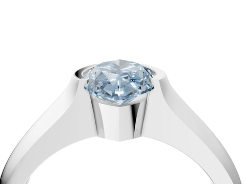 White gold Fancy Blue Marquise Cut Solitaire Bezel Set Diamond Ring with Wide Band_16