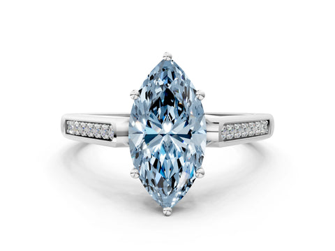 White gold Fancy Blue Marquise Cut Solitaire Cathedral Diamond Engagement Ring with Channel-Set Band and Four-Prong Setting_15