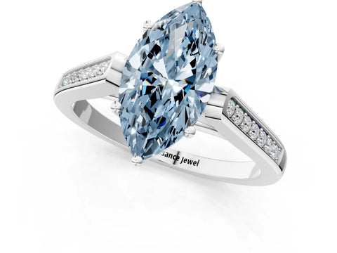 White gold Fancy Blue Marquise Cut Solitaire Cathedral Diamond Engagement Ring with Channel-Set Band and Four-Prong Setting_16