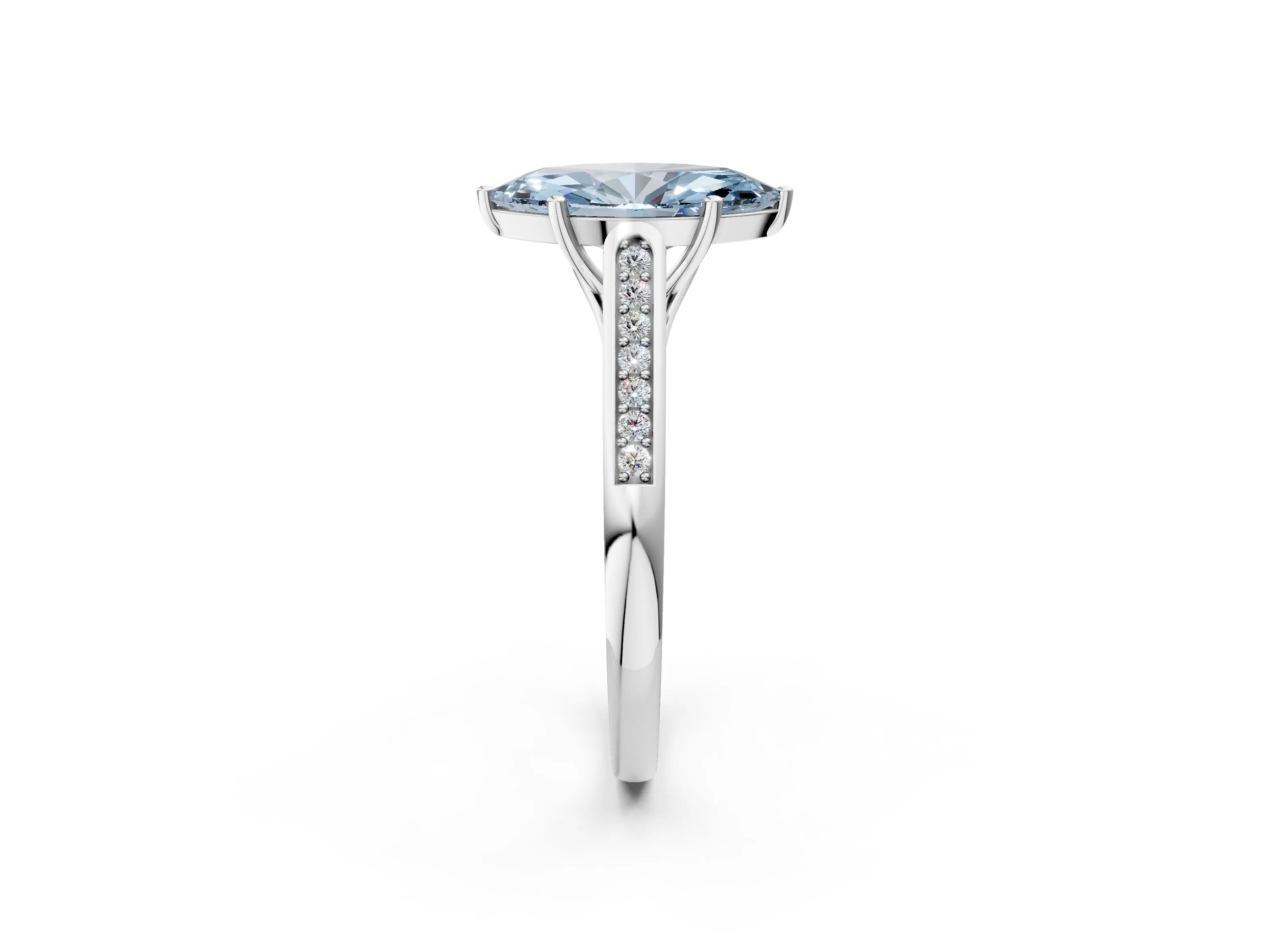 White gold Fancy Blue Marquise Cut Solitaire Cathedral Diamond Engagement Ring with Channel-Set Band and Four-Prong Setting_17