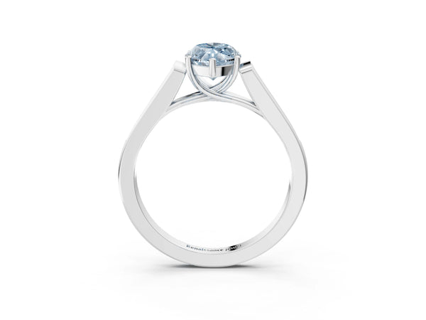 Platinum Fancy Blue Marquise Cut Solitaire Cathedral Diamond Engagement Ring with Channel-Set Band and Four-Prong Setting