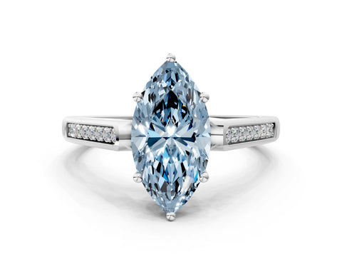 White gold Fancy Blue Marquise Cut Solitaire Cathedral Diamond Engagement Ring with Channel-Set Band and Four-Prong Setting_3