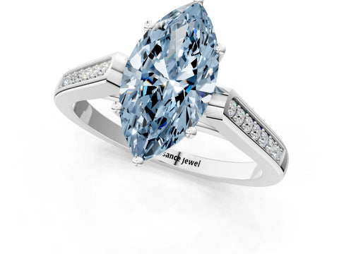 White gold Fancy Blue Marquise Cut Solitaire Cathedral Diamond Engagement Ring with Channel-Set Band and Four-Prong Setting_4