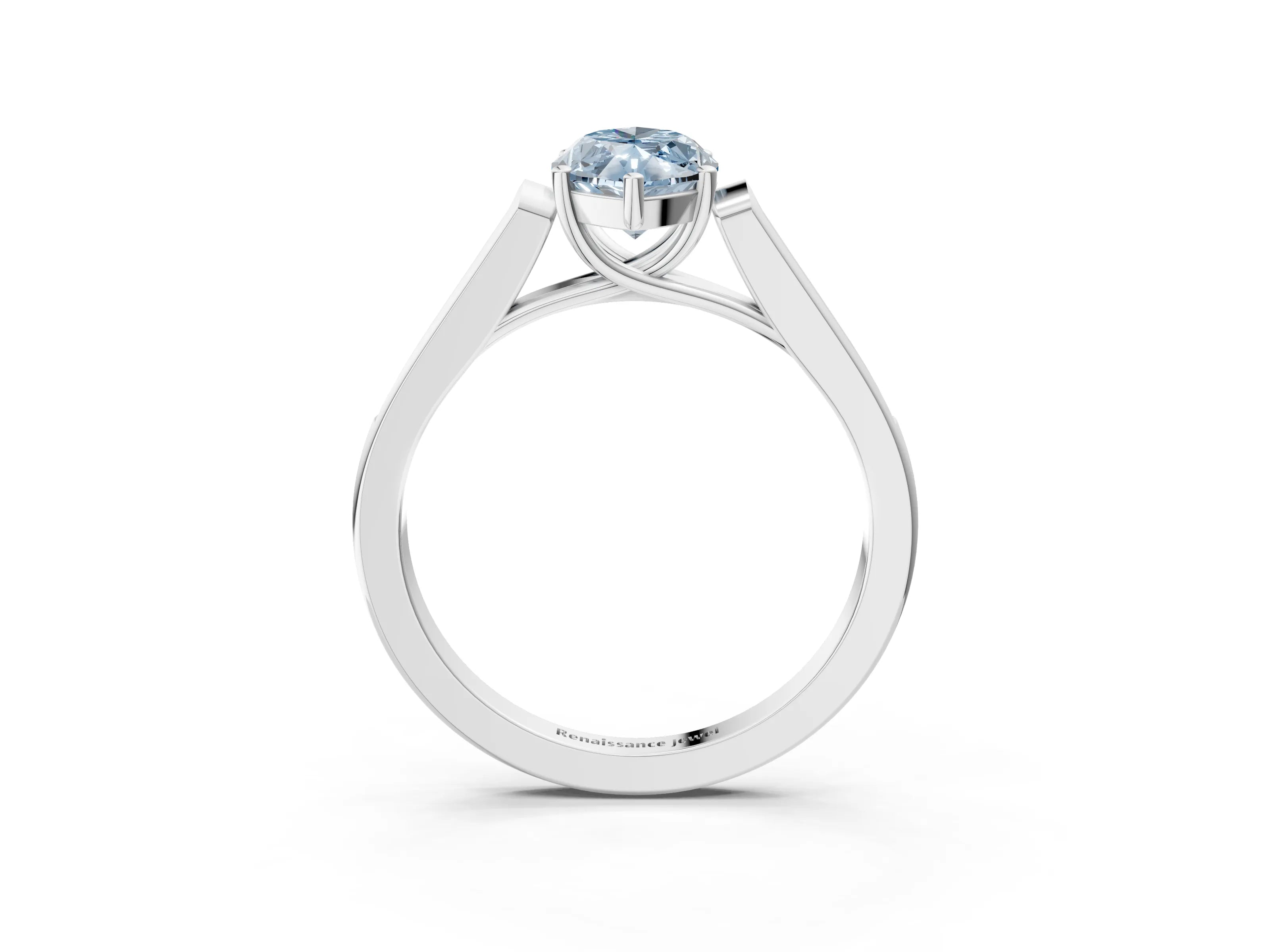 White gold Fancy Blue Marquise Cut Solitaire Cathedral Diamond Engagement Ring with Channel-Set Band and Four-Prong Setting_6