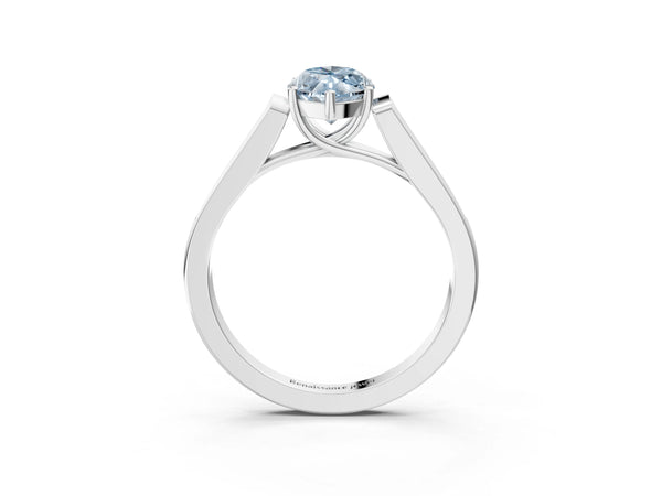 Platinum Fancy Blue Marquise Cut Solitaire Cathedral Diamond Engagement Ring with Channel-Set Band and Four-Prong Setting
