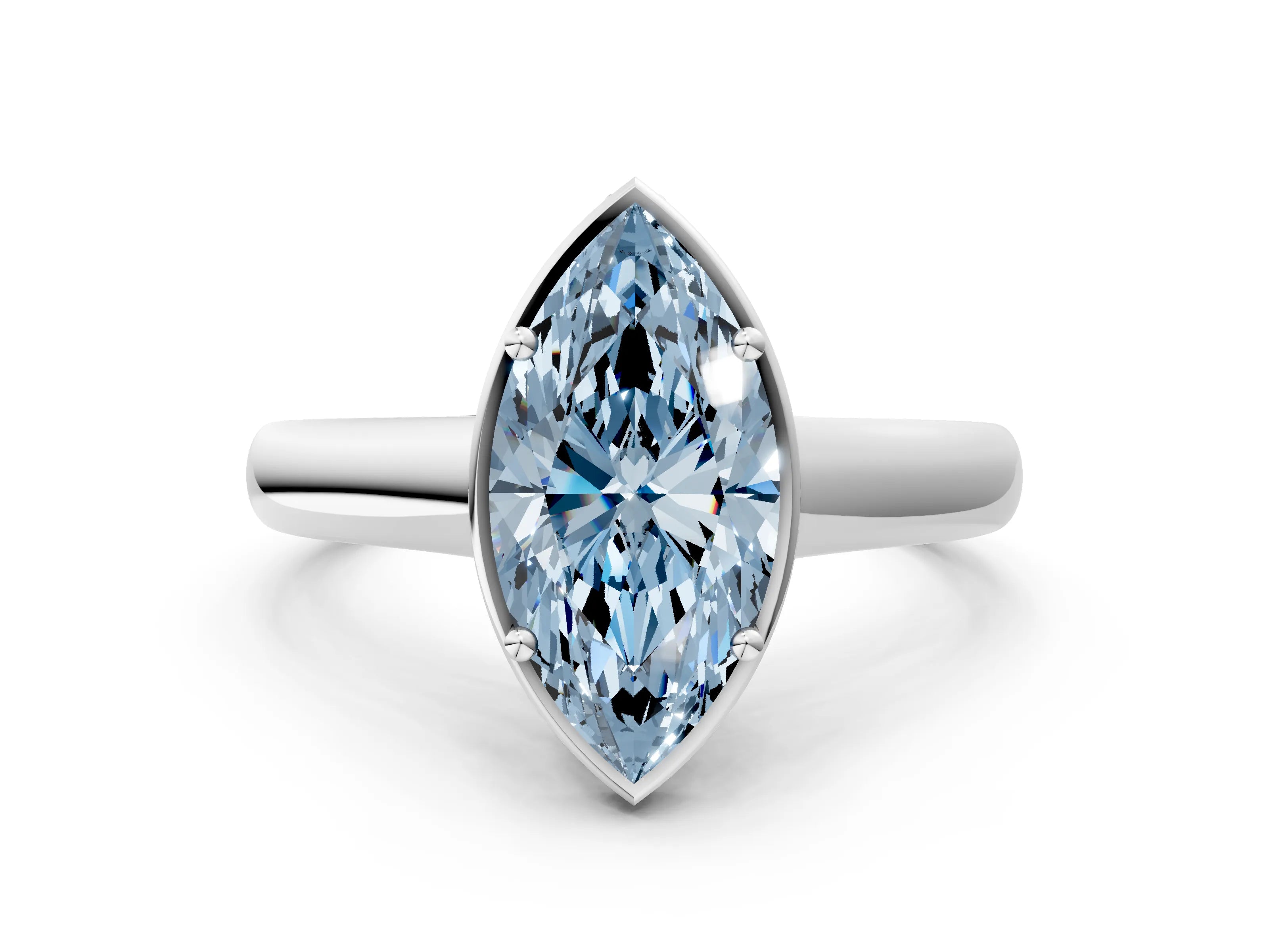 White gold Fancy Blue Marquise Cut Solitaire Diamond Engagement Ring with Four-Prong Setting and Tapered Band_12