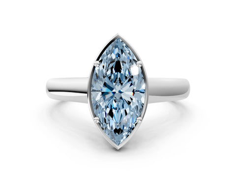 White gold Fancy Blue Marquise Cut Solitaire Diamond Engagement Ring with Four-Prong Setting and Tapered Band_12