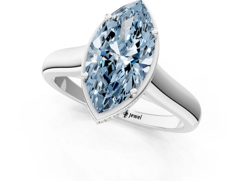 White gold Fancy Blue Marquise Cut Solitaire Diamond Engagement Ring with Four-Prong Setting and Tapered Band_13