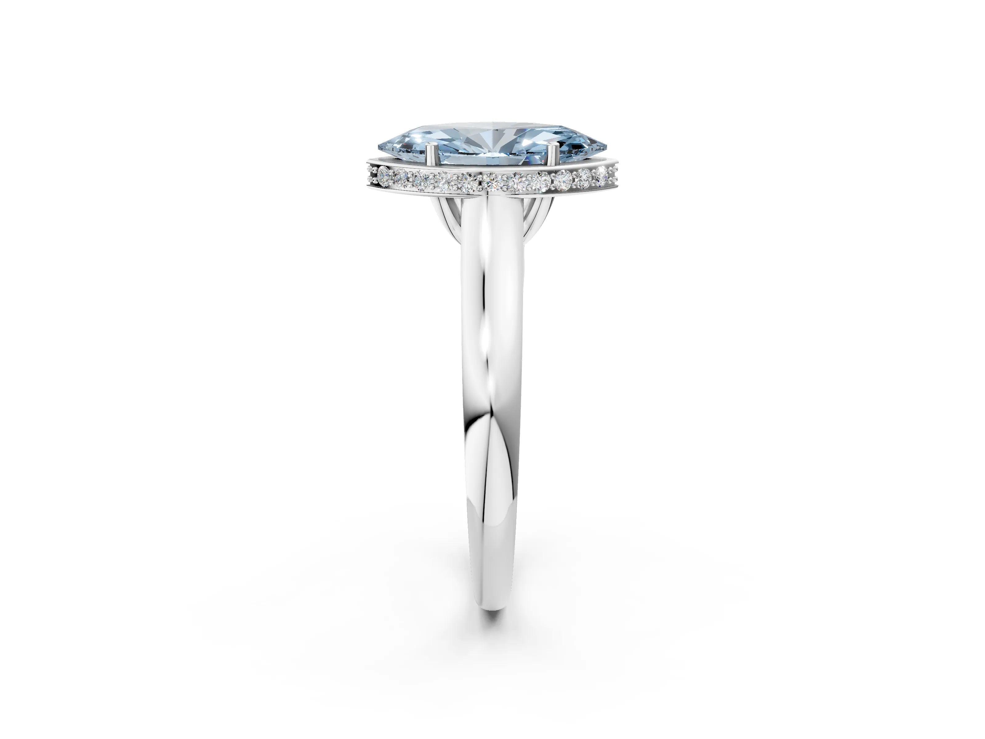 White gold Fancy Blue Marquise Cut Solitaire Diamond Engagement Ring with Four-Prong Setting and Tapered Band_14