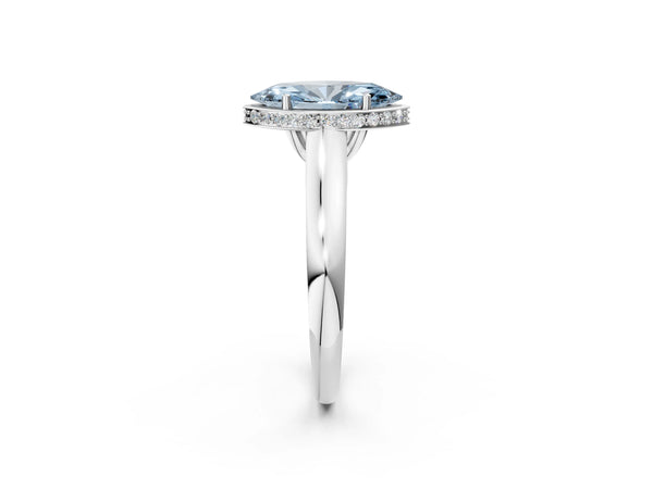 White gold Fancy Blue Marquise Cut Solitaire Diamond Engagement Ring with Four-Prong Setting and Tapered Band