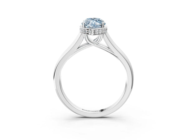 White gold Fancy Blue Marquise Cut Solitaire Diamond Engagement Ring with Four-Prong Setting and Tapered Band