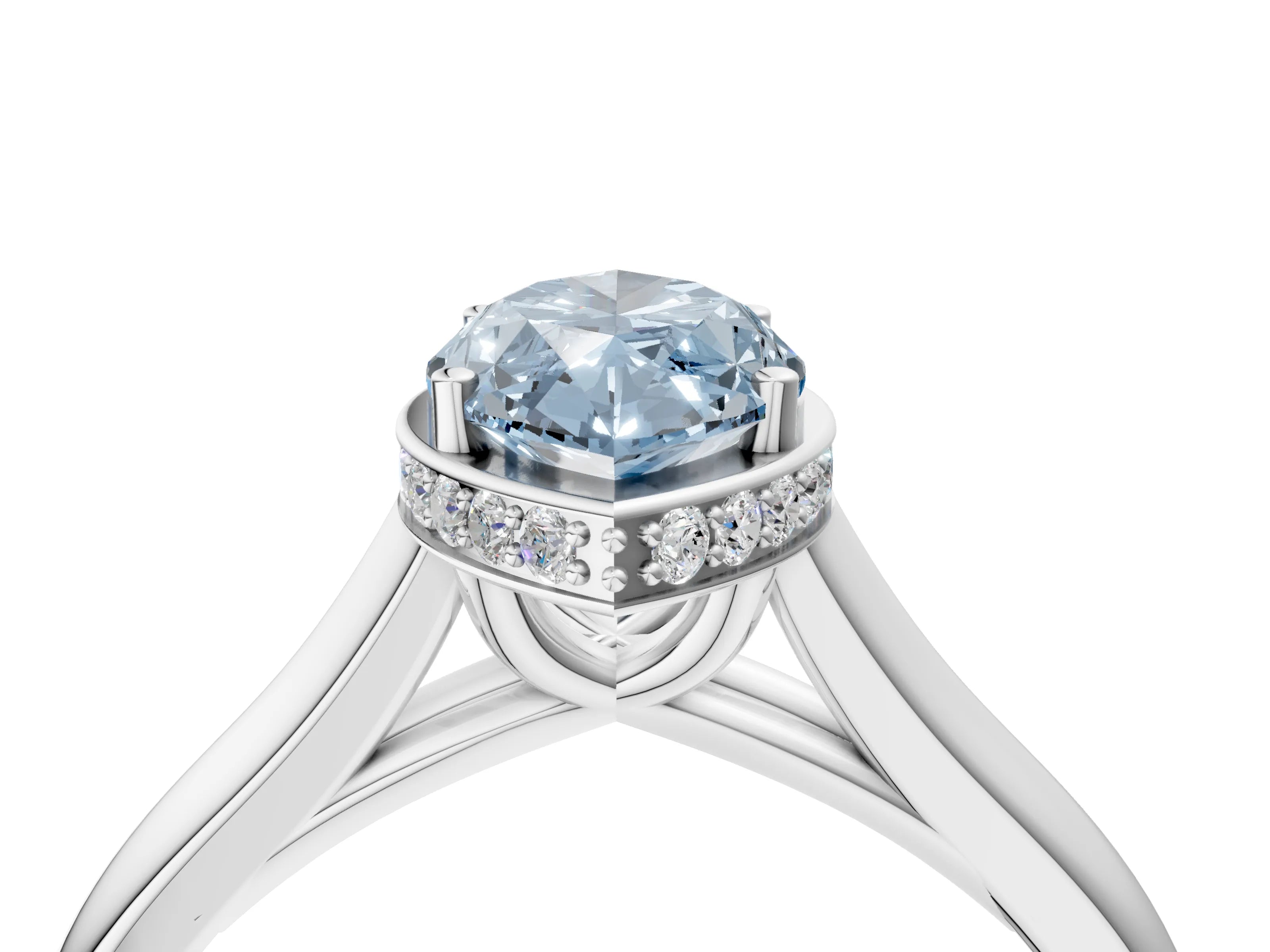 White gold Fancy Blue Marquise Cut Solitaire Diamond Engagement Ring with Four-Prong Setting and Tapered Band_16