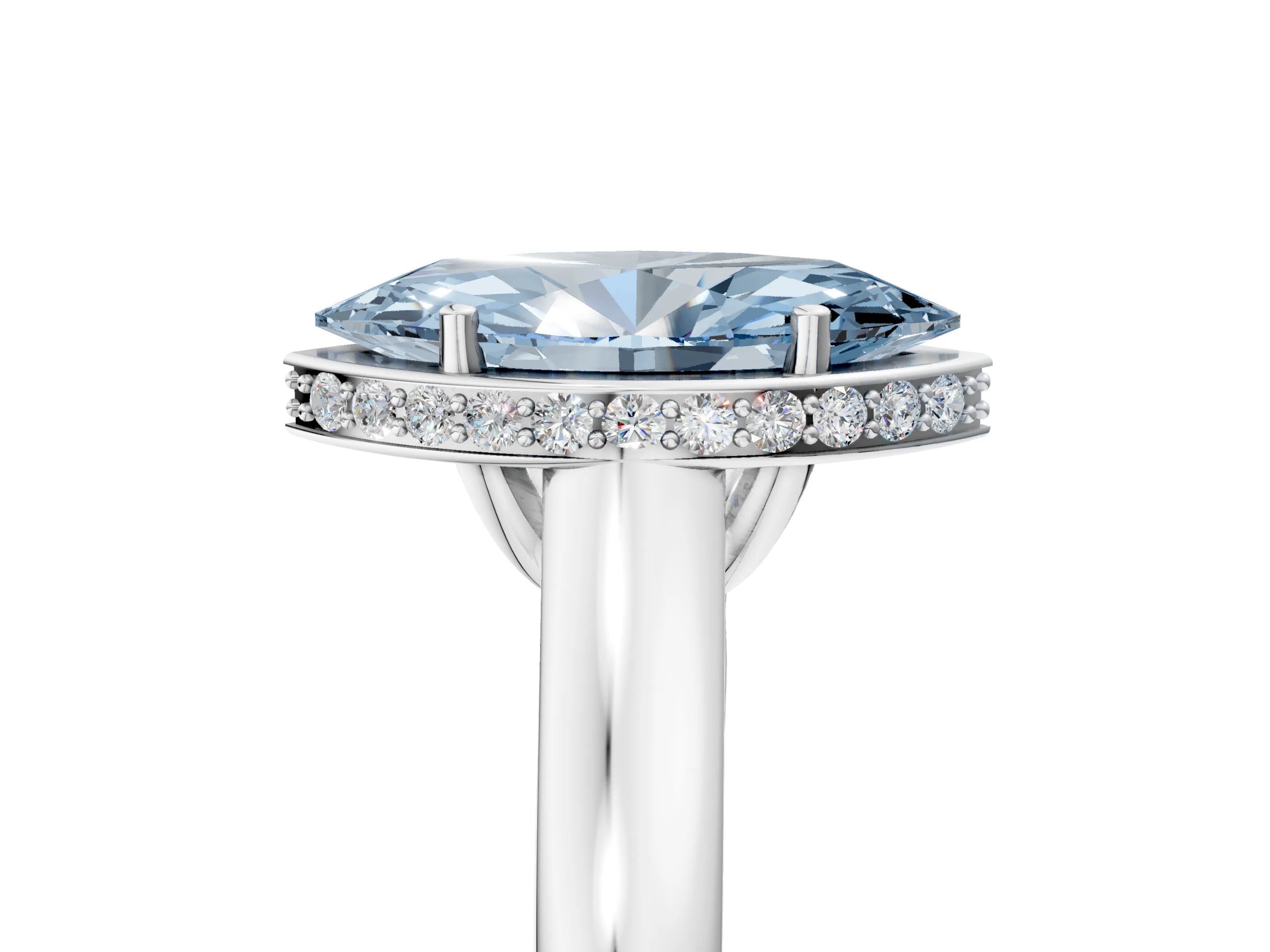 White gold Fancy Blue Marquise Cut Solitaire Diamond Engagement Ring with Four-Prong Setting and Tapered Band_17