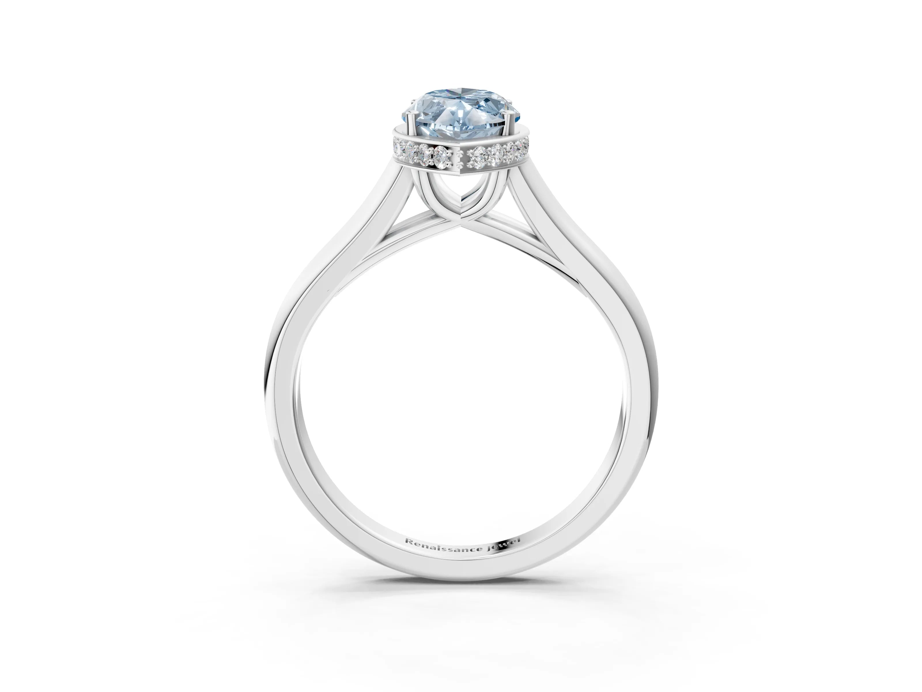 White gold Fancy Blue Marquise Cut Solitaire Diamond Engagement Ring with Four-Prong Setting and Tapered Band_3
