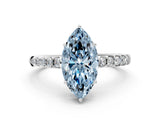 White gold Fancy Blue Marquise Cut Solitaire Diamond Engagement Ring with Pavé Band and Six-Prong Setting_24
