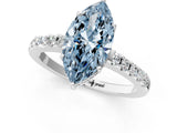 White gold Fancy Blue Marquise Cut Solitaire Diamond Engagement Ring with Pavé Band and Six-Prong Setting_25