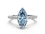 White gold Fancy Blue Marquise  Cut Solitaire Diamond Engagement Ring with Pave Band and Four-Prong Setting_164