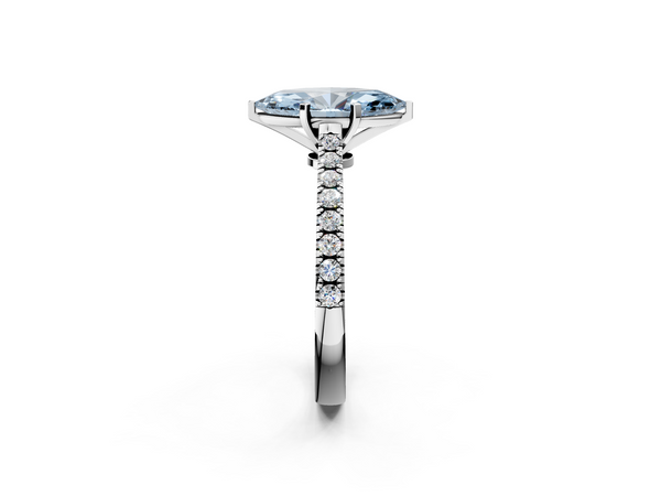 Platinum Fancy Blue Marquise  Cut Solitaire Diamond Engagement Ring with Pave Band and Four-Prong Setting