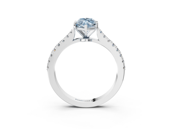 Platinum Fancy Blue Marquise  Cut Solitaire Diamond Engagement Ring with Pave Band and Four-Prong Setting