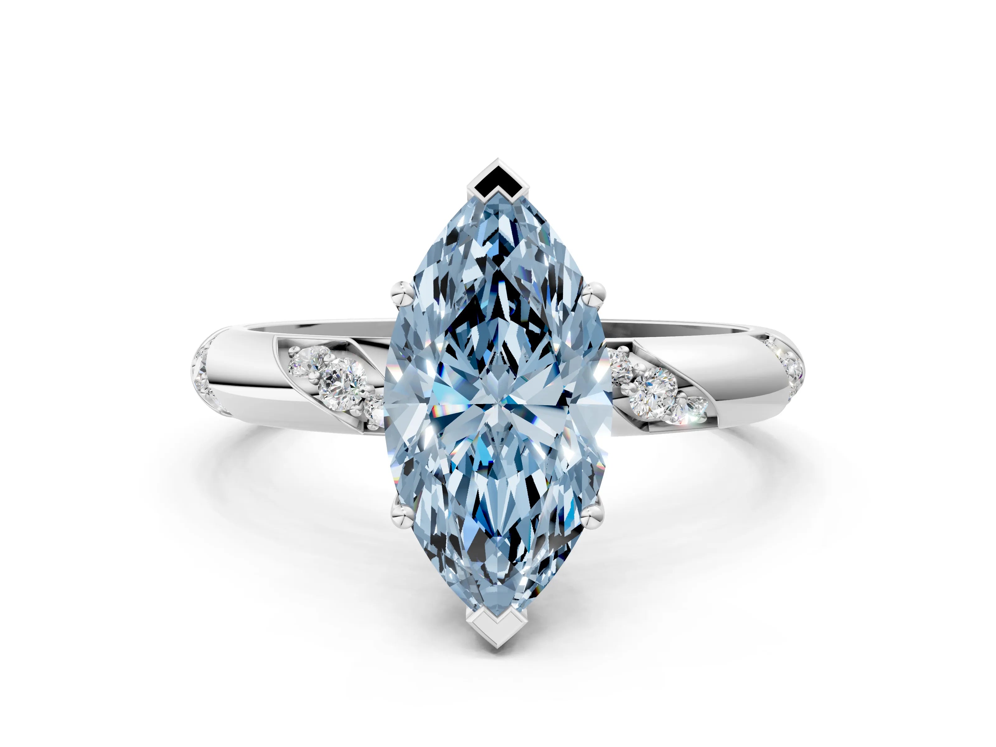 White gold Fancy Blue Marquise Cut Solitaire Diamond Engagement Ring with Twisted Pave Band and Four-Prong Setting_19