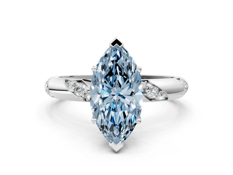 White gold Fancy Blue Marquise Cut Solitaire Diamond Engagement Ring with Twisted Pave Band and Four-Prong Setting_19